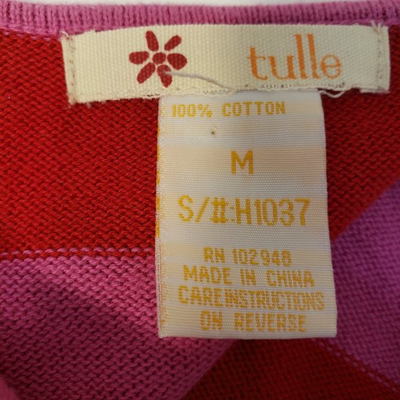 2/$30 Designer Tulle Button Tank Top Pink Striped - Picture 3 of 11